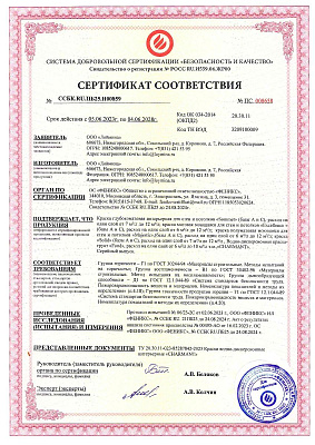 Пожарный сертификат для интерьерных красок Charmant № ССБК.RU.ПБ25.Н00859